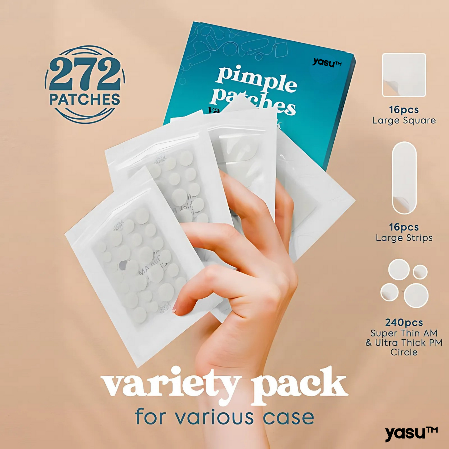 yasu™ 272 Count Acne Patch Variety Pack – Tea Tree, Salicylic & Calendula Infused